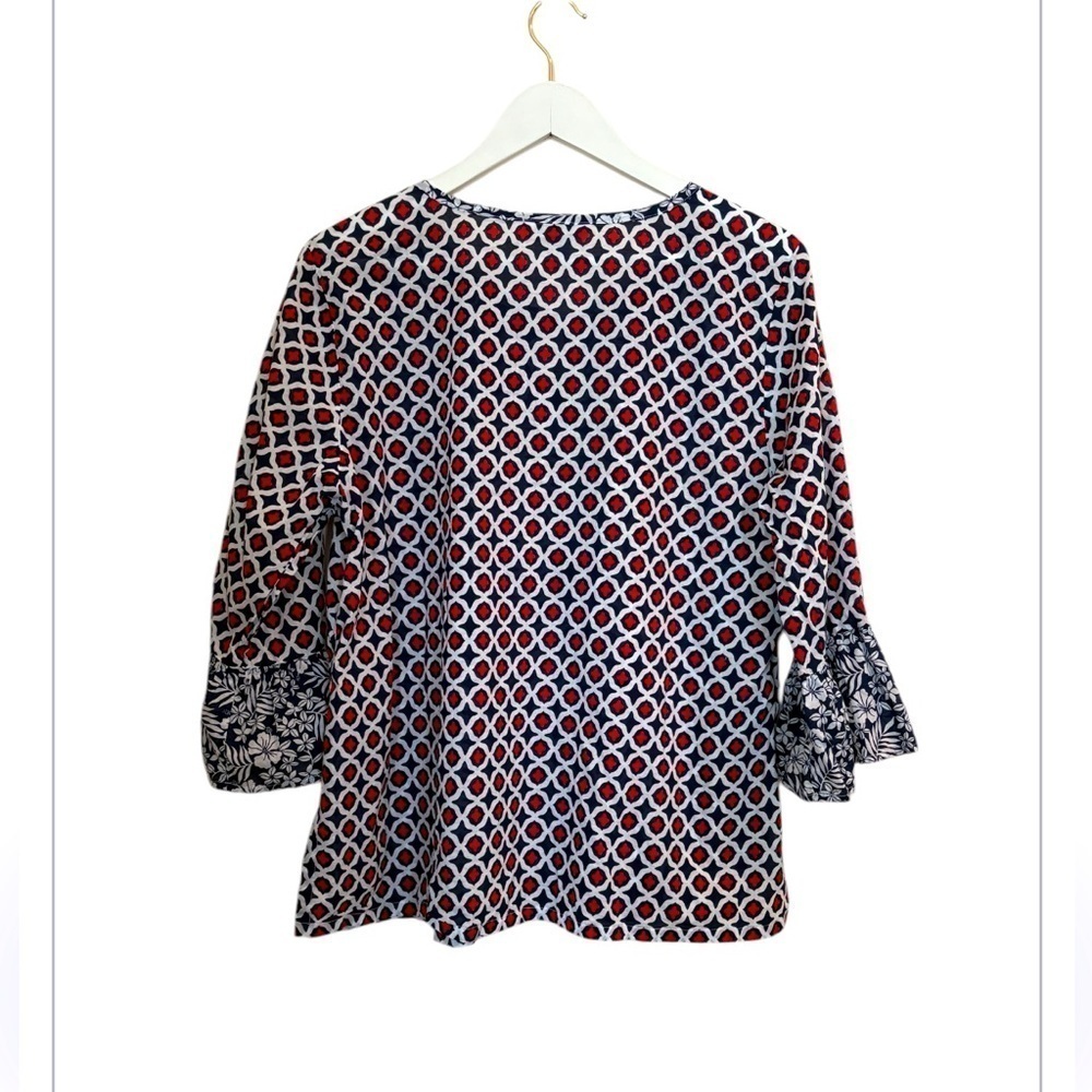 Tommy Bahama Geo Floral Nautical Cotton Split Neck Tunic Blouse Top Large - Picture 2 of 15